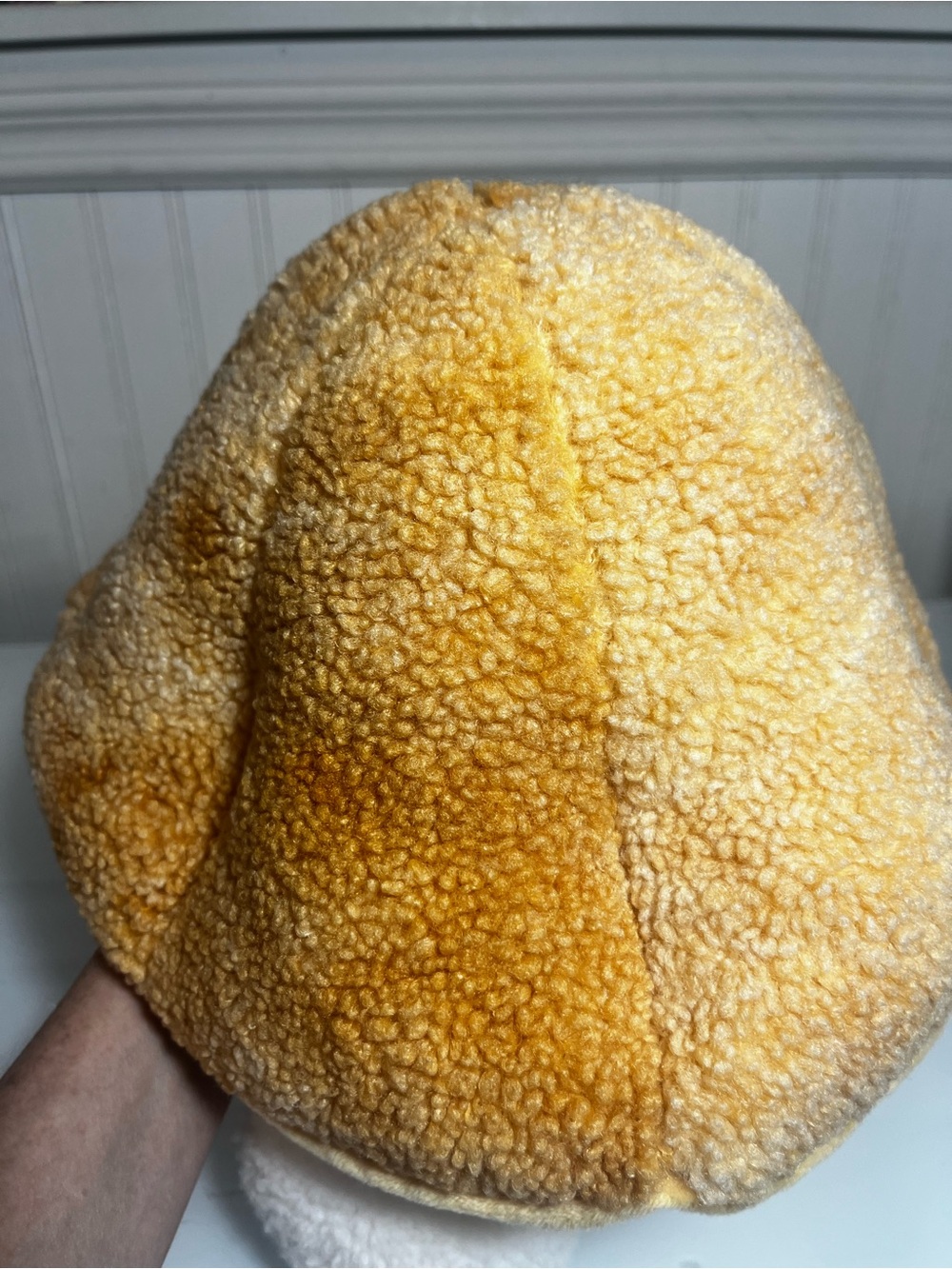 Plush Mushroom Decor Cottagecore Sherpa Corduroy Yellow Gold Toadstool Pillow - Picture 11 of 13